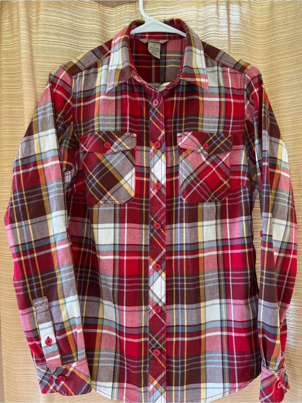 Duluth Trading Co Red and Brown Plaid Button-Down Shirt